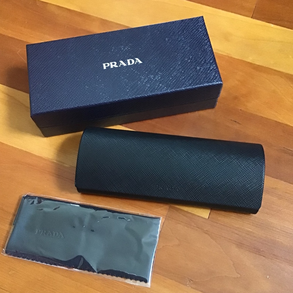 Prada Glasses Case & Box and Eyeglass Cleaning Cloth New Unused